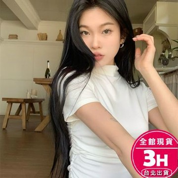 【梨卡】隔日到貨 女裝 上衣 短袖 半高領短袖 夏季上衣 辣妹短袖 百搭設計感 露臍上衣 韓版 GA915【現貨24H】