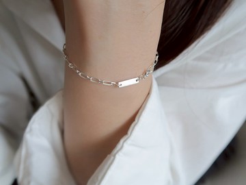 【客製化禮物】925純銀  細版寬版 經典長方銀牌 客製化刻字 手鍊