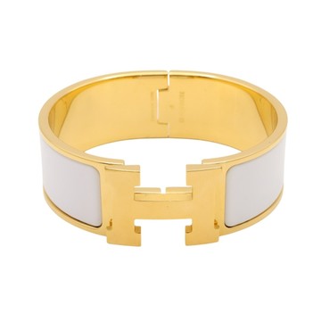 HERMES 愛馬仕 Clic Clac H 手環 白色法瑯 金色金屬 【二手名牌BRAND OFF】