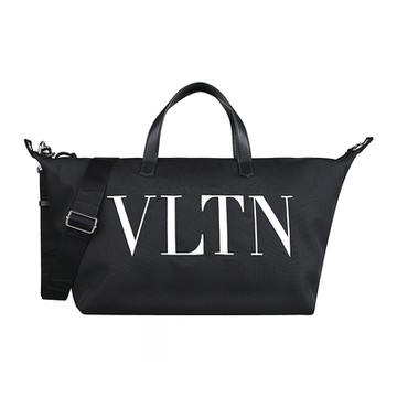 VALENTINO GARAVANI字母刺繡LOGO尼龍拉鍊手提斜背旅行袋(黑)
