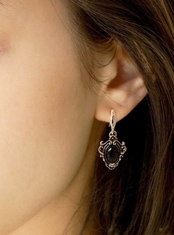 歐式雕紋瑪瑙耳環-黑瑪瑙款 925純銀飾