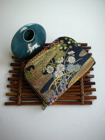 京西陣金襴錦織【金燦流水百花開】-短夾/皮夾/零