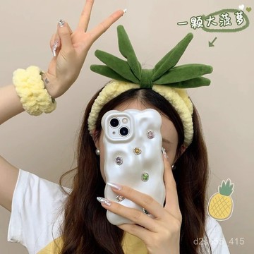 韓版黃色菠蘿洗臉三件套髮箍防濕水手腕帶頭箍束髮帶髮卡髮飾頭戴 3TFR