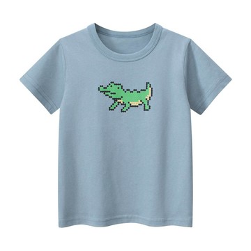 27KIDS - 純棉短袖上衣-拼豆鱷魚-水藍