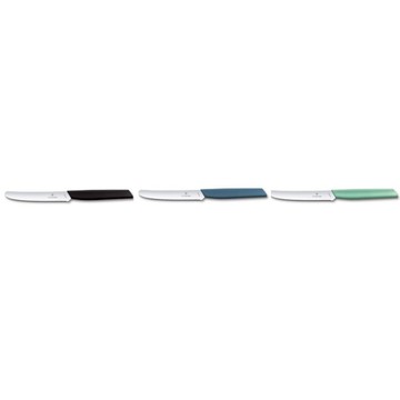 【Victorinox 瑞士維氏】SWISS MODERN 蕃茄刀和餐刀 11cm-黑/綠/藍【墊腳石】