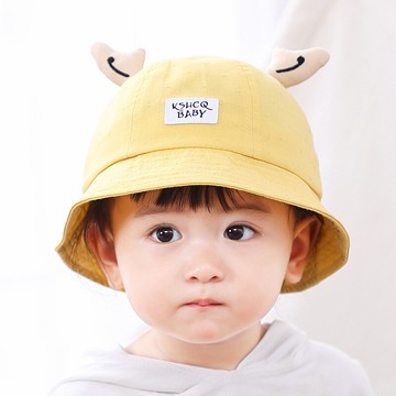 嬰兒帽子春秋薄款1-3歲兒童遮陽漁夫帽男女寶寶防曬可愛牛角盆帽2
