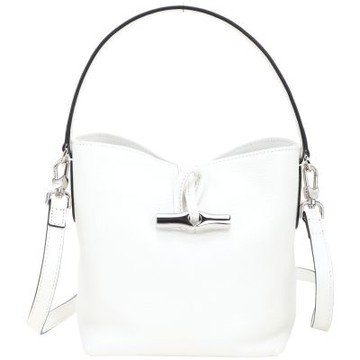 LONGCHAMP Le Roseau XS 竹節鎖釦山羊皮手提/斜背水桶包(白色)