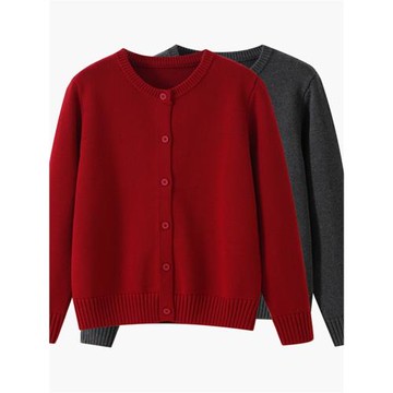 100%純棉開衫外套女2025早春外穿圓領長袖圣誕內搭車厘子紅色毛衣