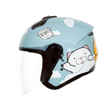【可愛聯名】SOL SO-XP 白爛貓聯名款 冰湖青 3/4罩安全帽