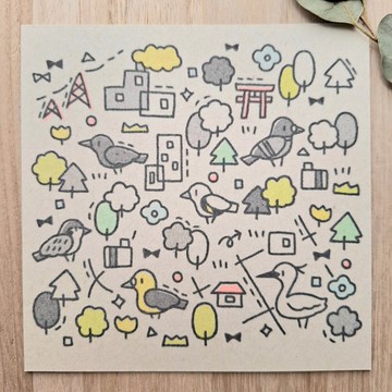 方形明信片 在有神社的小鎮