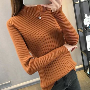 衣時尚 針織衫 毛衣 長袖上衣 保暖衫 內搭 新款半高領打底衫毛衣女洋氣修身內搭外穿中領針織衫長袖上衣-8187.