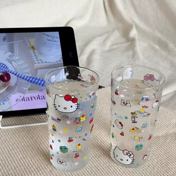 kitty水杯🎀 凱蒂貓玻璃杯大容量喝水杯咖啡杯辦公室 可愛水杯 早餐杯 燕麥杯 果汁杯 牛奶杯 透明水杯 凱蒂貓水杯