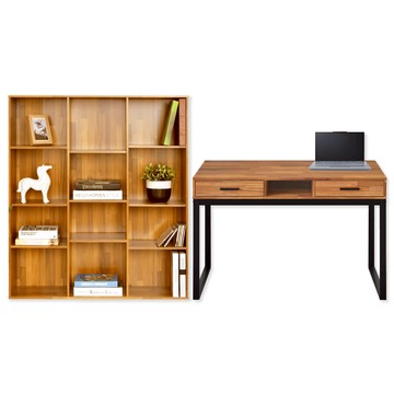 《HOPMA》歐風經典書桌櫃組合 台灣製造 工作桌 置物櫃 收納櫃-拼版柚木