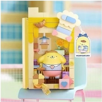asdfkitty*三麗鷗 x 森寶 AREAX磚區 校園日記書 布丁狗 拼裝積木 微縮展示盒-正版