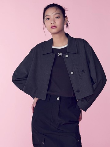 Button Detail Casual Short Jacket_Ash