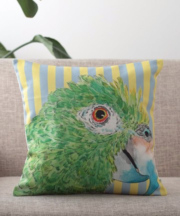 Jubilee 天然亞麻材質 抱枕套 柔軟觸感 鸚鵡款