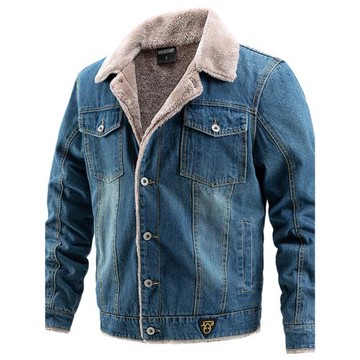 男士夾克加絨加厚外套休閑牛仔外套Men's thickened denim jacket