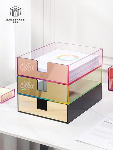 亞克力方形文件紙收納盒創意簡約材質辦公文具收納高檔簡約文件盒