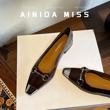 法式氣質晚晚風溫柔鞋淺口單鞋女春秋小香風氣質平底粗跟軟底瓢鞋