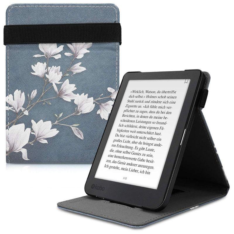 kwmobile カバー 対応: Kobo Clara HD ケース 電子書籍 バンド スタンド付き 保護ケース トープ 白色 ブルーグ