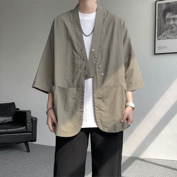 防曬衣男式冰絲短袖襯衫夏季薄款中國風道袍披風寬松垂感漢服外套