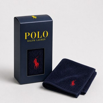 RALPH LAUREN POLO 經典紳士小馬刺繡素面純棉方巾禮盒(海軍藍/紅色 深藍禮盒款 紳士風格送禮首選)
