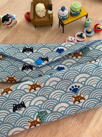 文青風環保純棉筷袋 柴犬的午后祭典 質感原胚 天空藍 日本 潮物