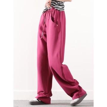 皇森2024春季大碼運動休閑褲韓版顯瘦松緊腰抽繩微闊腿直筒衛褲女