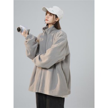 春秋戶外立領抓絨衣女胖mm寬松雙面搖粒絨外套200斤大碼登山服ins