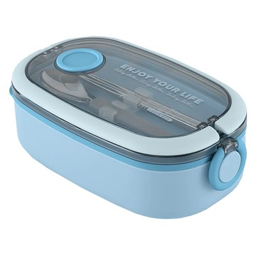 HOUSUXI 舒希 不鏽鋼好提便當盒 附餐具  便當盒 + 湯匙 + 筷子  水藍色  1組