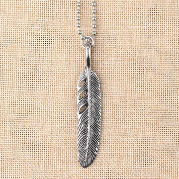 曼利亞朋克羽毛鈦鋼圓珠毛衣鏈項鏈合金吊墜掛件簡約復古羽毛長款