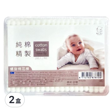 KU.KU Duckbill 酷咕鴨 螺旋棉花棒方盒 200支 100%純棉 柔軟棉質 無螢光劑  2盒