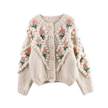 法式復古重工手工勾花毛衣女古著慵懶日系減齡森系針織開衫外套潮