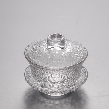 玻璃蓋碗錘紋加厚耐熱大號泡茶器單個功夫茶具三才茶碗花茶碗茶杯