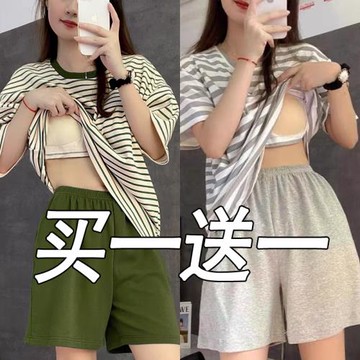 100%純棉媽媽睡衣夏款女2024新款夏季帶胸墊可出門女生短袖家居服