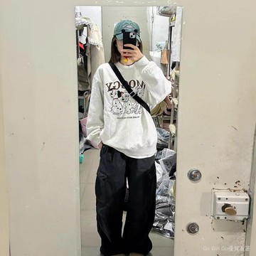 【台灣出貨】圓領衛衣女 可愛斑點狗狗印花長袖上衣女 刷毛上衣 長袖上衣女 中長款 寬鬆上衣 顯瘦遮肉 內搭打底 秋冬外套