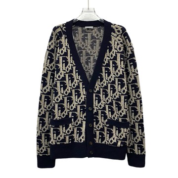 (2XL) dior質感羊毛logo老花滿版針織黑色外套