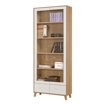 文創集 卡拉蜜雙色2.7尺二門二抽書櫃-80x40x200cm免組