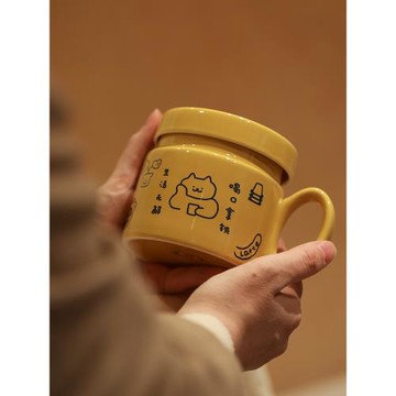 藍蓮花家居奶油風杯子馬克杯帶蓋陶瓷咖啡杯女個人專用辦公室水杯