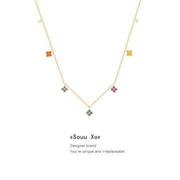 法國 Souu Xo「四葉草」999純銀項鏈女新款花朵配飾頸鏈生日禮物