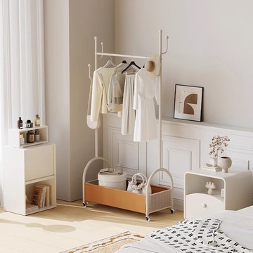 衣帽架簡易落地掛衣架移動家用客廳收納架子晾衣架臥室帶籃衣服架 y8068