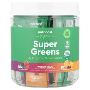 Nutricost, 有機 Super Greens，多種口味，20 包，每包 0.4 盎司（11 克）