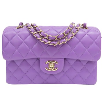 【二手名牌BRAND OFF】CHANEL 香奈兒 紫色 菱格紋 羊皮 COCO 23 鍊帶 肩背包 金扣