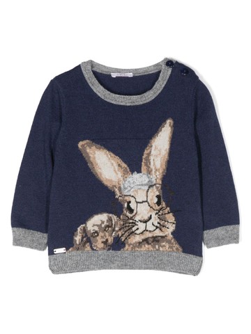 Le Bebé Enfant - logo-plaque intarsia-knit jumper - kids - Cashmere/Merino/Viscose/Polyamide - 24 mth - Blue