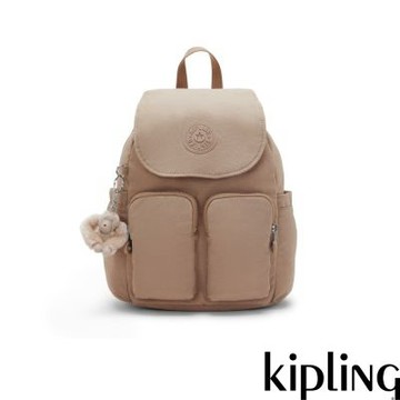 『猴子包』Kipling 淺棕褐色掀蓋多袋收納後背包-CITY POCKET MINI