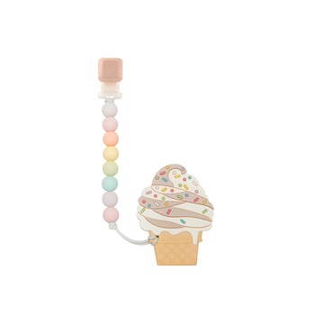 Loulou Lollipop 霜淇淋系列 固齒器奶嘴鍊組 寶貝專屬法式下午茶 100%食用級矽膠 固定夾  1組  3個月以上