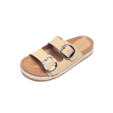 KOKKO個性簡約銀扣勃肯拖鞋淺黃色