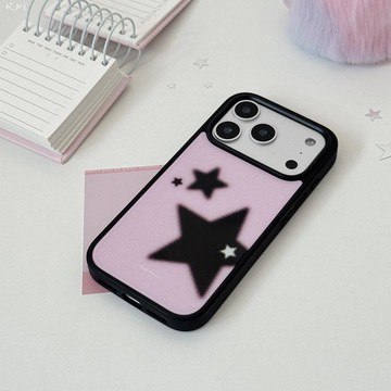 粉底黑白星星用于iPhone17/16/15/14ProMax手機殼13/12/12p/11保護殼