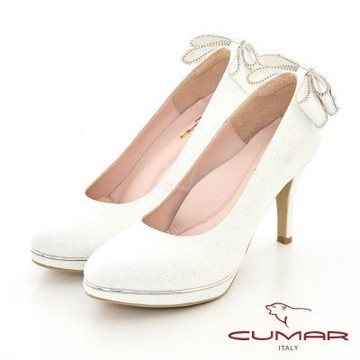 【CUMAR】後腫蝴蝶結裝飾婚宴高跟鞋-白色