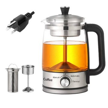 便利生活小物 110V 美規 1.3L 玻璃煮茶器臺灣適用手動自動雙模式配蒸餾燉煮雙濾網多功能電熱花茶壺